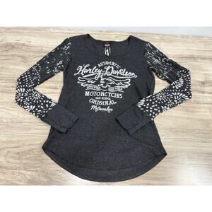 NWT Harley Davidson Women's Waffle Knit Thumb Hole Long Sleeve Shirt - Size Med.